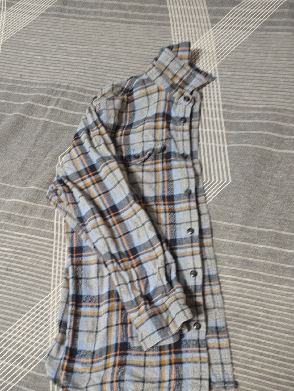 Sonoma Light Blue Plaid Button-Down Shirt with Navy & Tan Accents